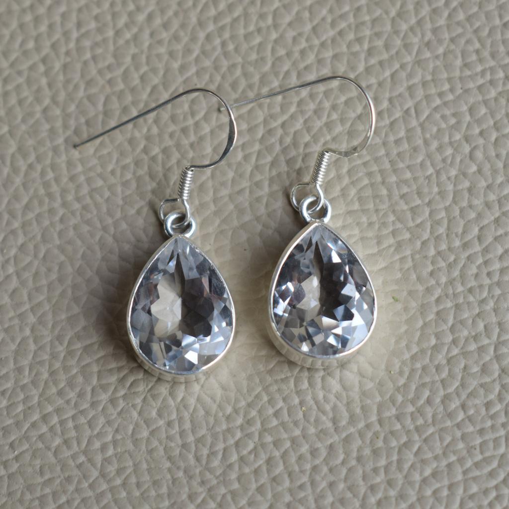 Natural White Topaz Earrings, Crystal Earrings, Handmade Earring, 925 Sterling Silver Earrings, Gift for her, Teardrop Earrings