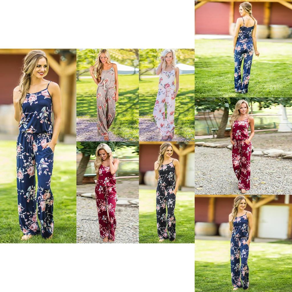 Floral Women Summer Long Wide Leg Pants Strappy Casual Beach Jumpsuit Us Romper