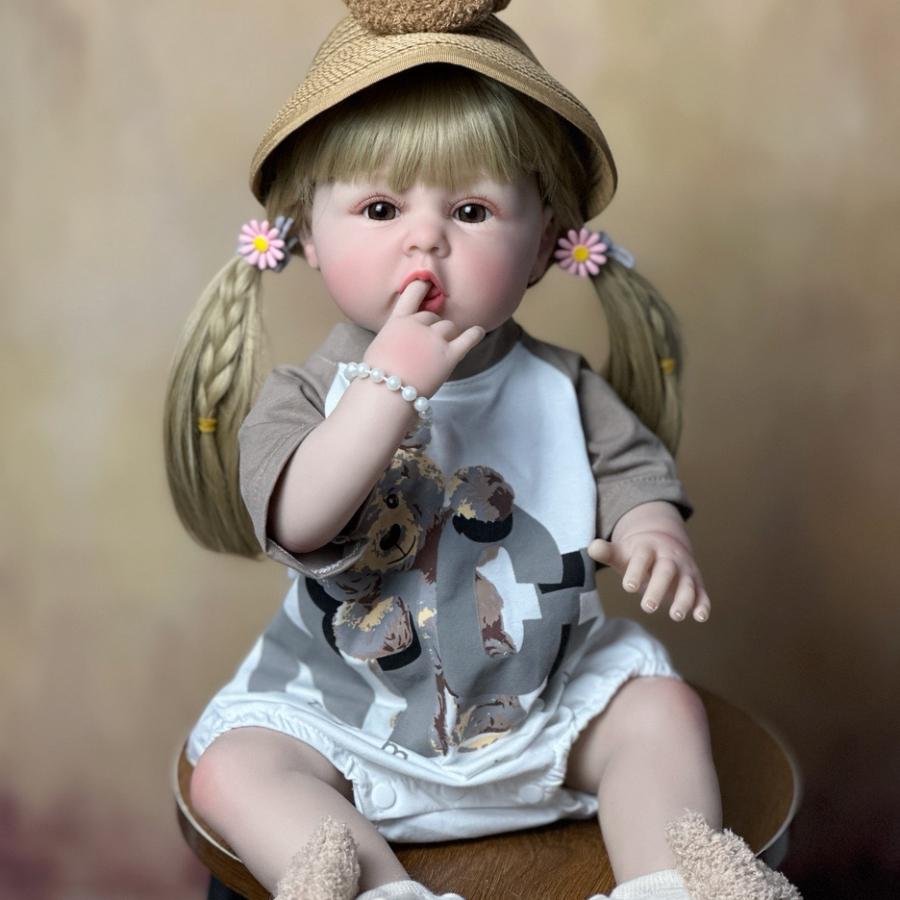 

BZDOLL Realistic 55 CM 22 Inch Reborn Baby Full Vinyl Body Girl Doll with Blonde Long Hair Princess Toddler Bebe Christmas Gift vinyl body doll