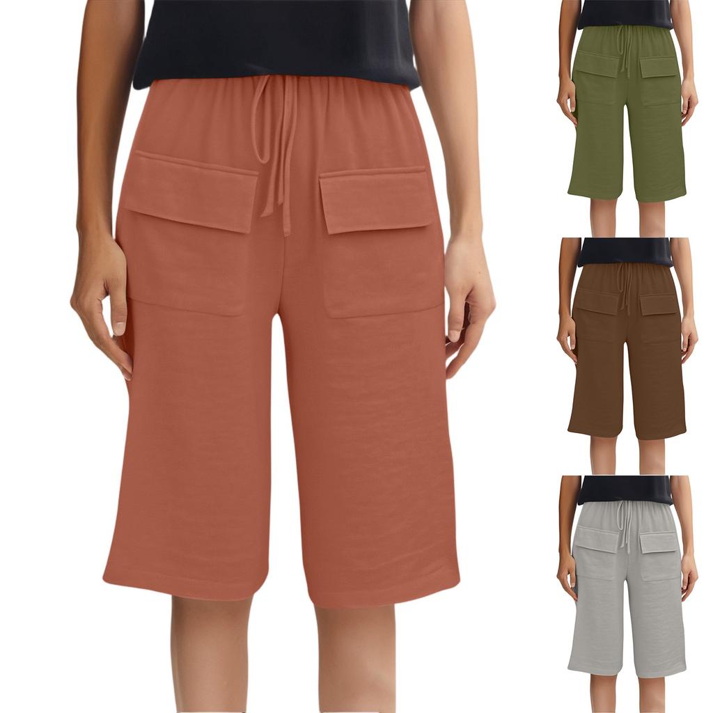 Damenmode Einfarbig Tasche Lässiger Kordelzug Viertelhose