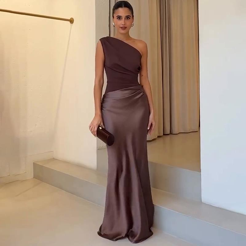 2026 Spring European & American Asymmetrical Neck Sleeveless Open Back Bodycon Dress