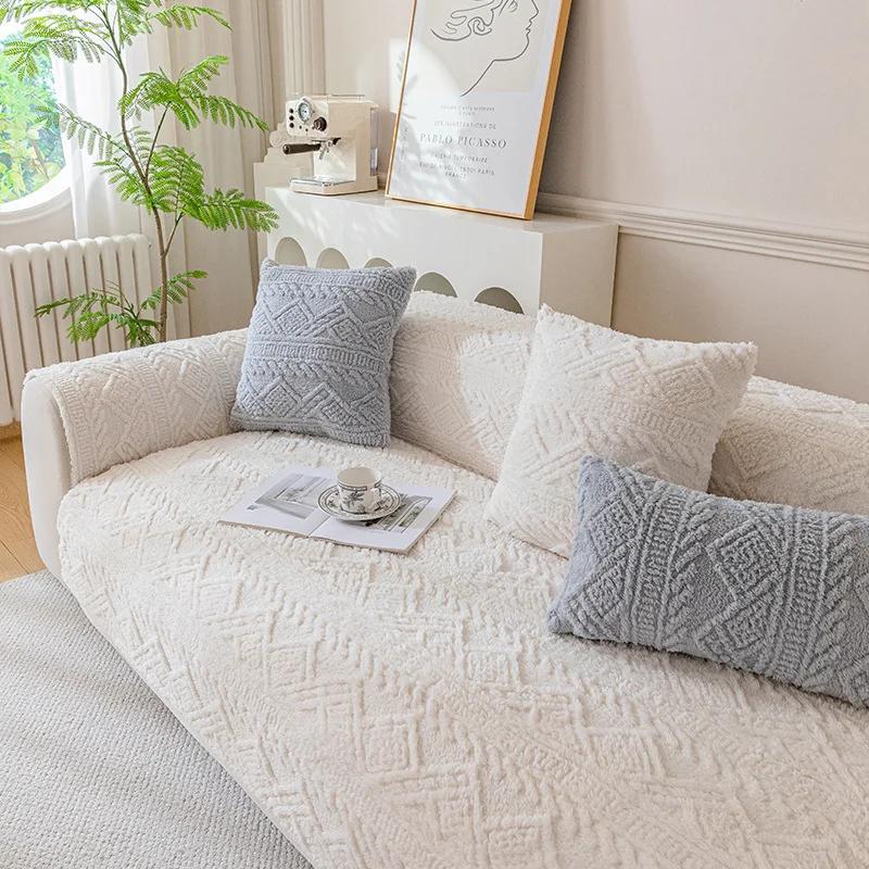 

Новые однотонные чехлы на диван в кремовом стиле, диванное полотенце, домашний декор, чехол на диван, осень-зима, нескользящая накидка на диванную подушку, однотонный, легкая роскошь 90x210cm 1pcs грязно-белый