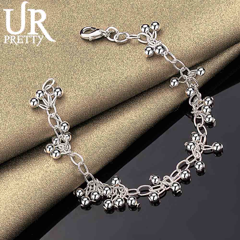 925 Sterling Silver Smooth Bright Bead Ball Chain Bracelet Jewelry