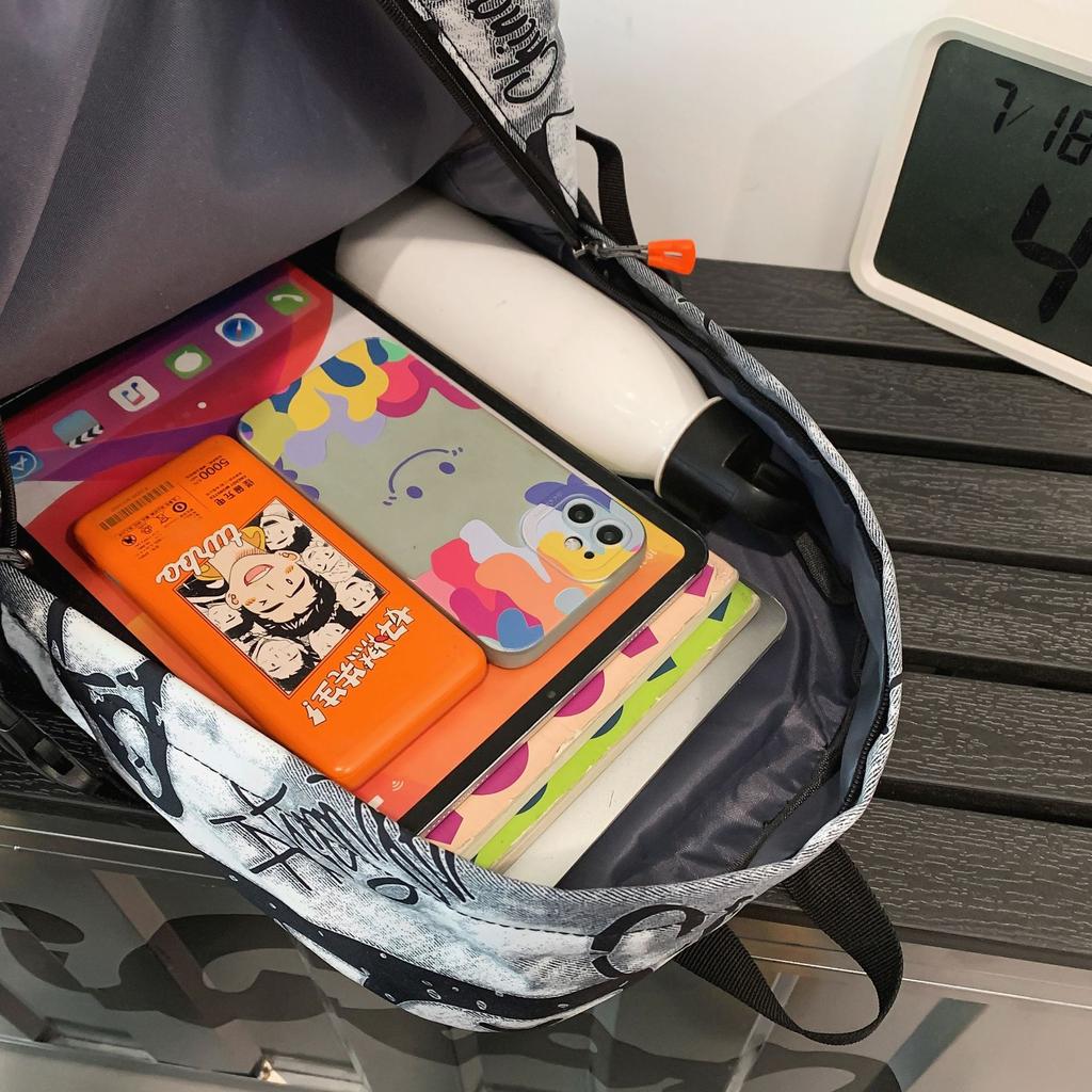 School Bag Men 2025 Personality Graffiti School Bag Tide Brand Big Couple Travel Backpack