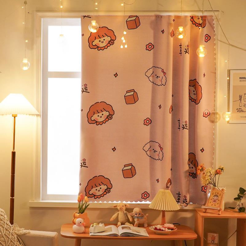 Velcro Curtains, Korean Cartoon Internet Celebrity Rental House Heat Insulation Light Blackout Cloth