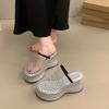 French Muffin Platform Sandals Women's 2025 New Hollow Breathable Wedge Heel Half Slippers Small Height-increasing Cool Slippers