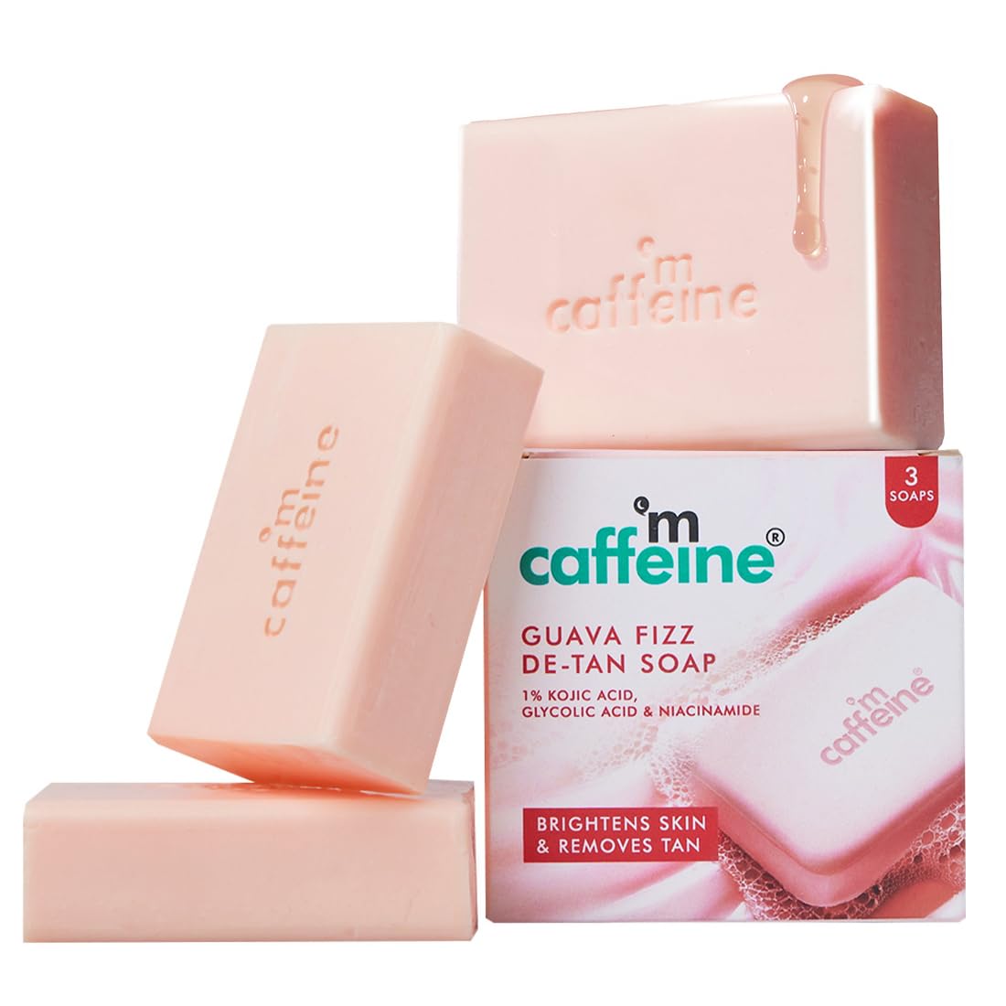 

mCaffeine Brightening Tan Removal Soap Pack of 3x100g With Kojic Acid & Glutathione Guava Fragrance Moisturizing Bath Bar For Women Men
