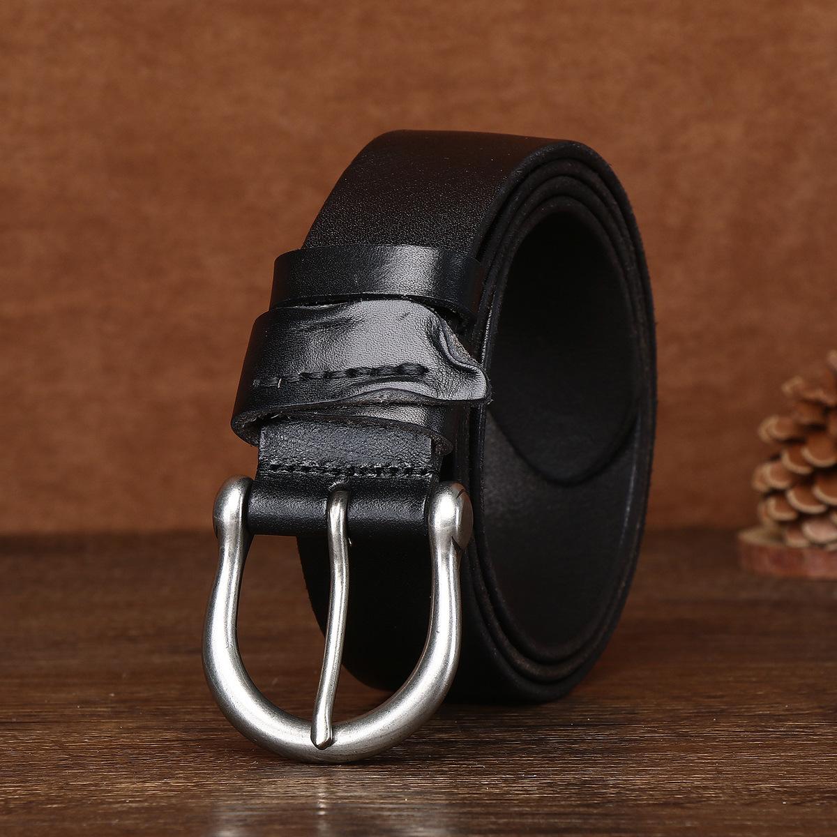 

Мужской ремень 3,8 см из натуральной кожи первого слоя, кожи растительного дубления, вымытый, сложенный, ручной работы, повседневный ремень, трансграничные взрывные товары 125cm чёрный