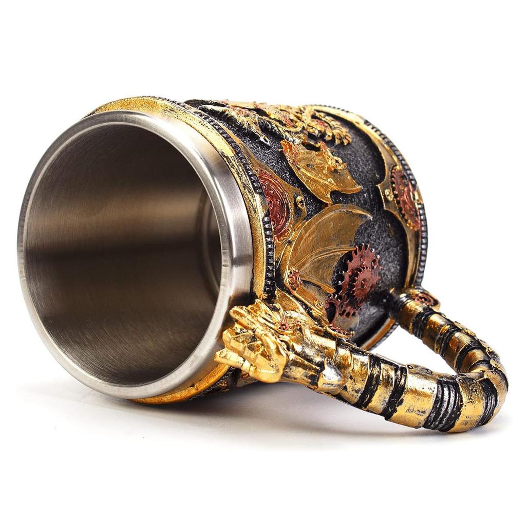 Vintage Medieval Steampunk Dragon Mug Stainless Steel Coffee Cup Metal Mechanical Loong Beer Cola Drinks Tools Men Office Gifts