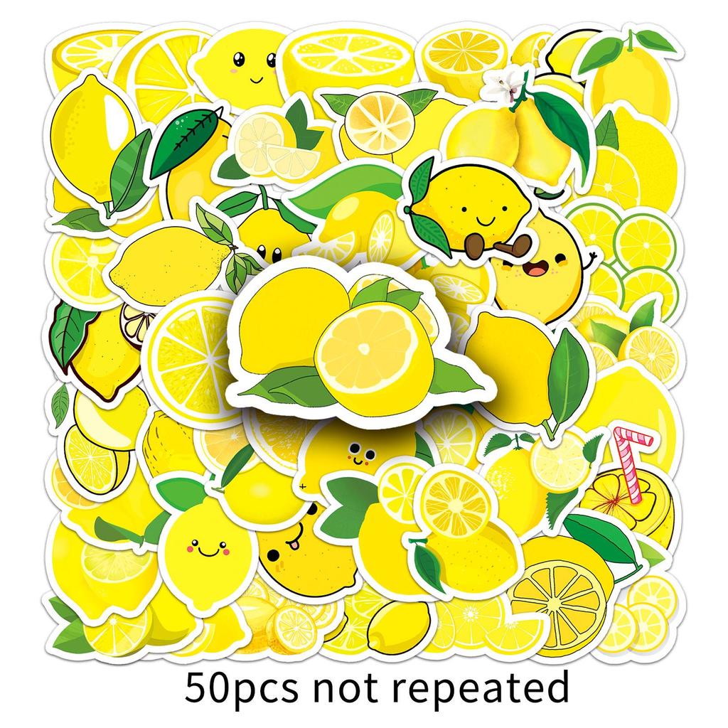 50 Lemon Graffiti Fruit Stickers for DIY Phone Cases & Luggage - Waterproof Cartoon Design for Kids