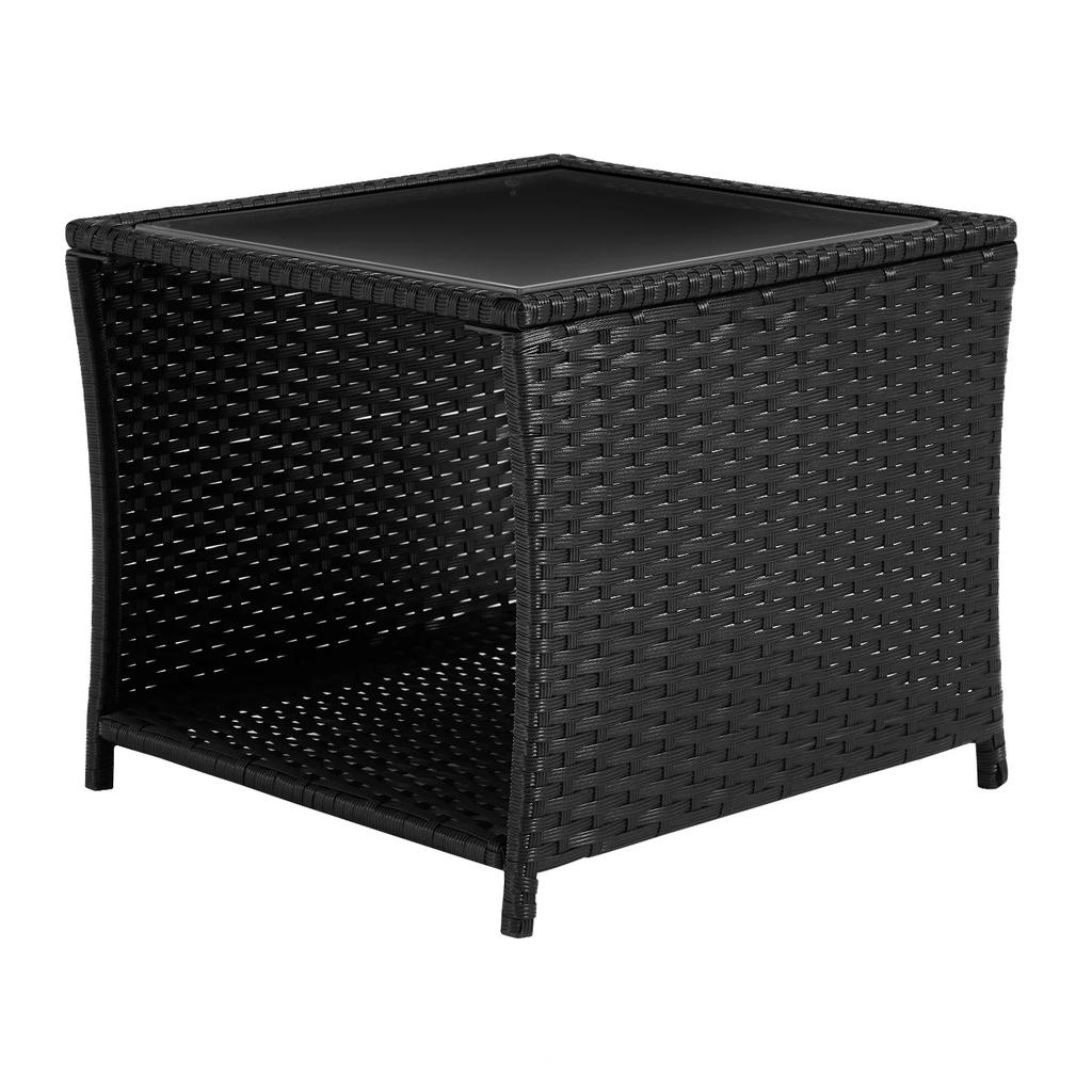 Rattan Garden Table, Small Side Table, Patio Table with Storage Space, Coffee Table