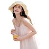 Womens Wide Brim Straw Hat With Lace Trim Ties Breathable Sun Beach Travel