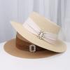 Retro Simple Rhinestone Small Fragrant Straw Hat Female Summer Face Small Sun Protection French Bucket Hat Elegant Sun Hat