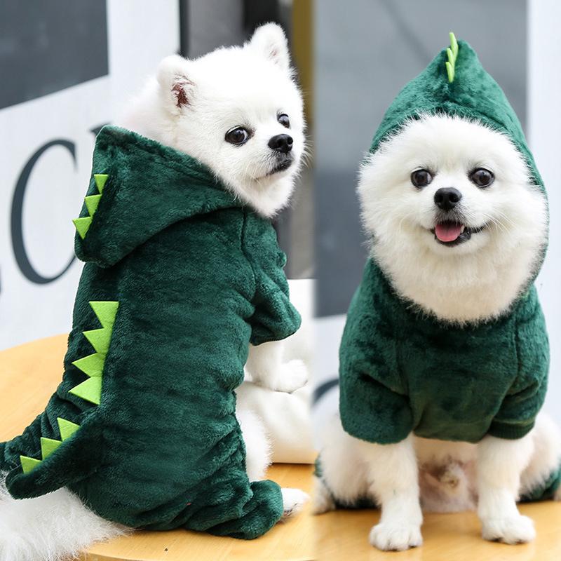 Halloween Weihnachten Lustiges Dinosaurier Katzen Kostüm mit Kapuze Winter Warm Fleece Haustier Overalls für Kätzchen Welpen Roupa Para Cachorro