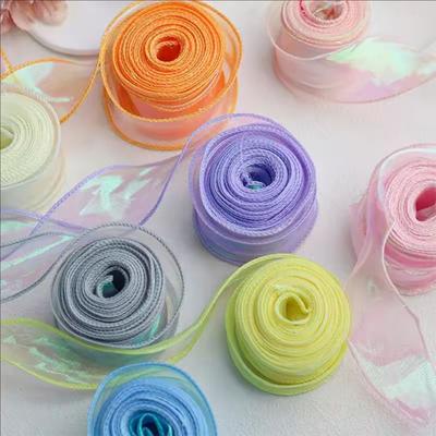 40mm 10Yards Fishtail Organza Ribbon Reflective Iridescent Wavy Edge Ribbon for Gift Wrapping DIY Bow Bouquet Voile Ribbons