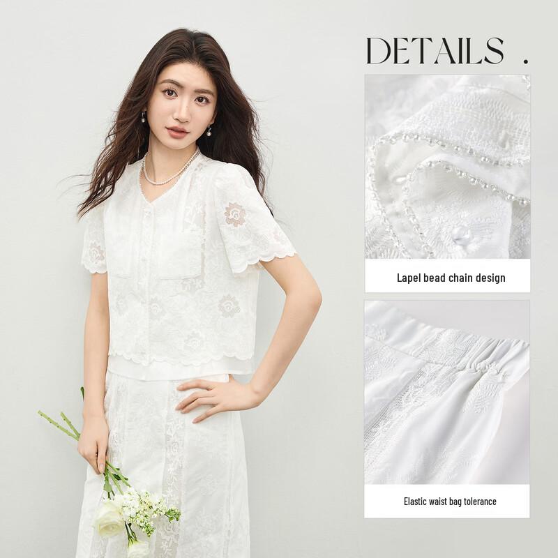 French Romantic Hollow Floral Two-Piece Skirt Set