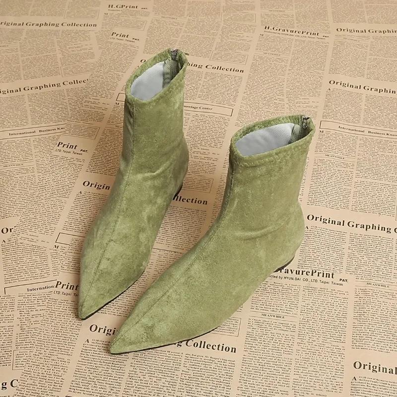 Women Boots Temperament Pointe Short Boots High Quality Suede Leather Boot Fashion Elastic Slim Women Ankle Boot Bottines Femmes