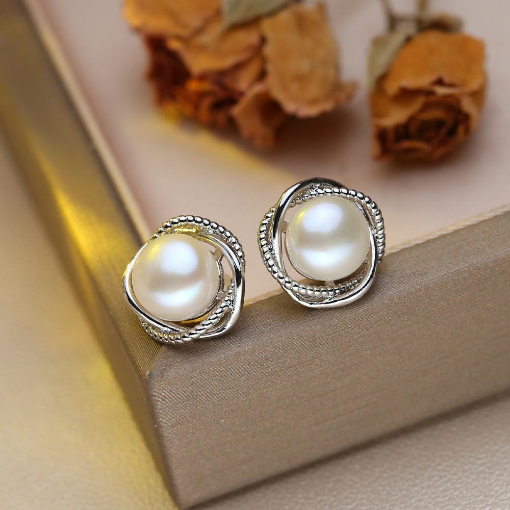 Náušnice z prírodných sladkovodných perál Módne perlové napichovacie náušnice s kubickými zirkónmi Pre ženy Párty šperky