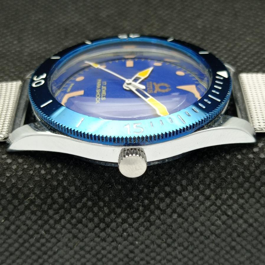SWISS REFURBISHED 40MM TITUS MOVABLE BEZEL MENS BLUE DIAL WRIST WATCH A425323-2 RL-a425323
