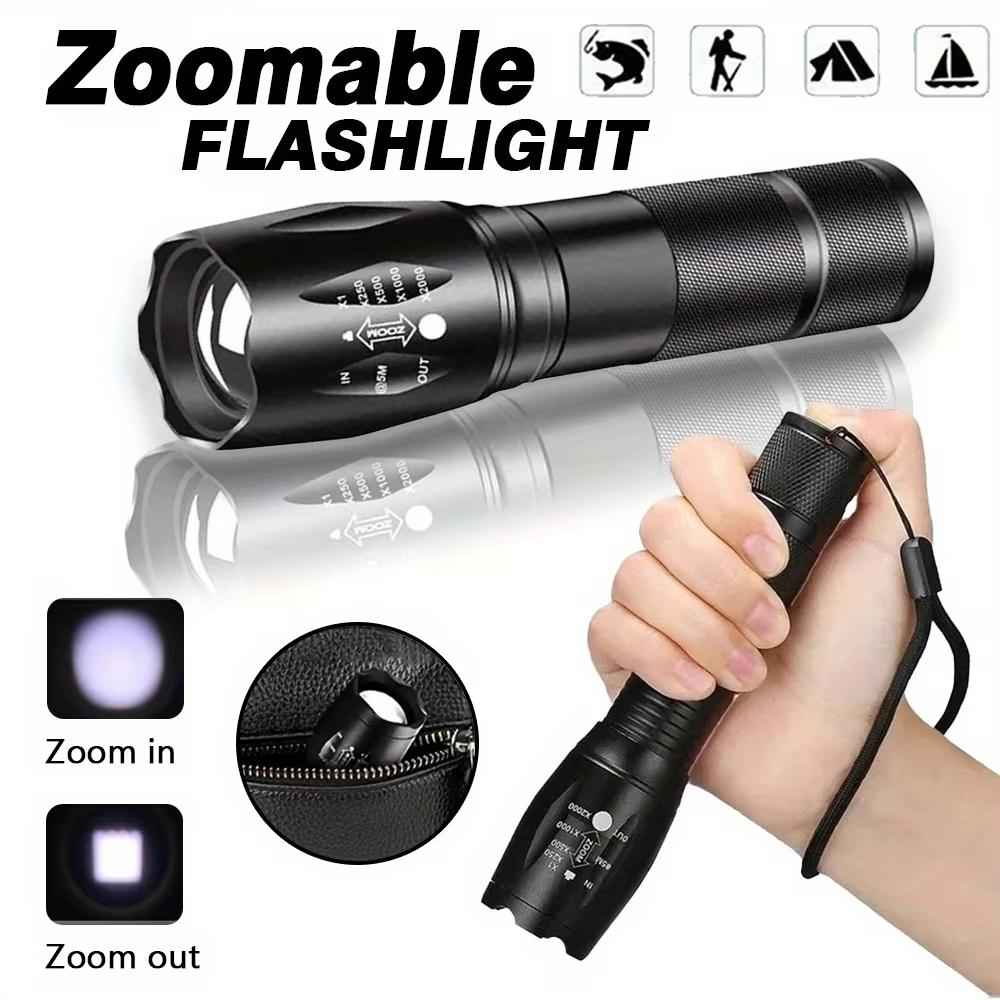 High Power LED Flashlight Tactical Flashlight Aluminum Alloy Telescopic Zoom Torch Lamp for Outdoor Camping Fishing Emergency
