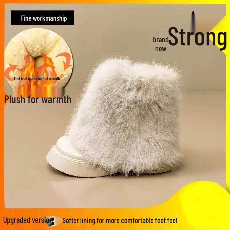 Dámské fleecem podšité boty na silné podrážce s kožíškem - Kolekce Podzim/Zima 2025, Módní sněhule ve stylu Little Fragrance.