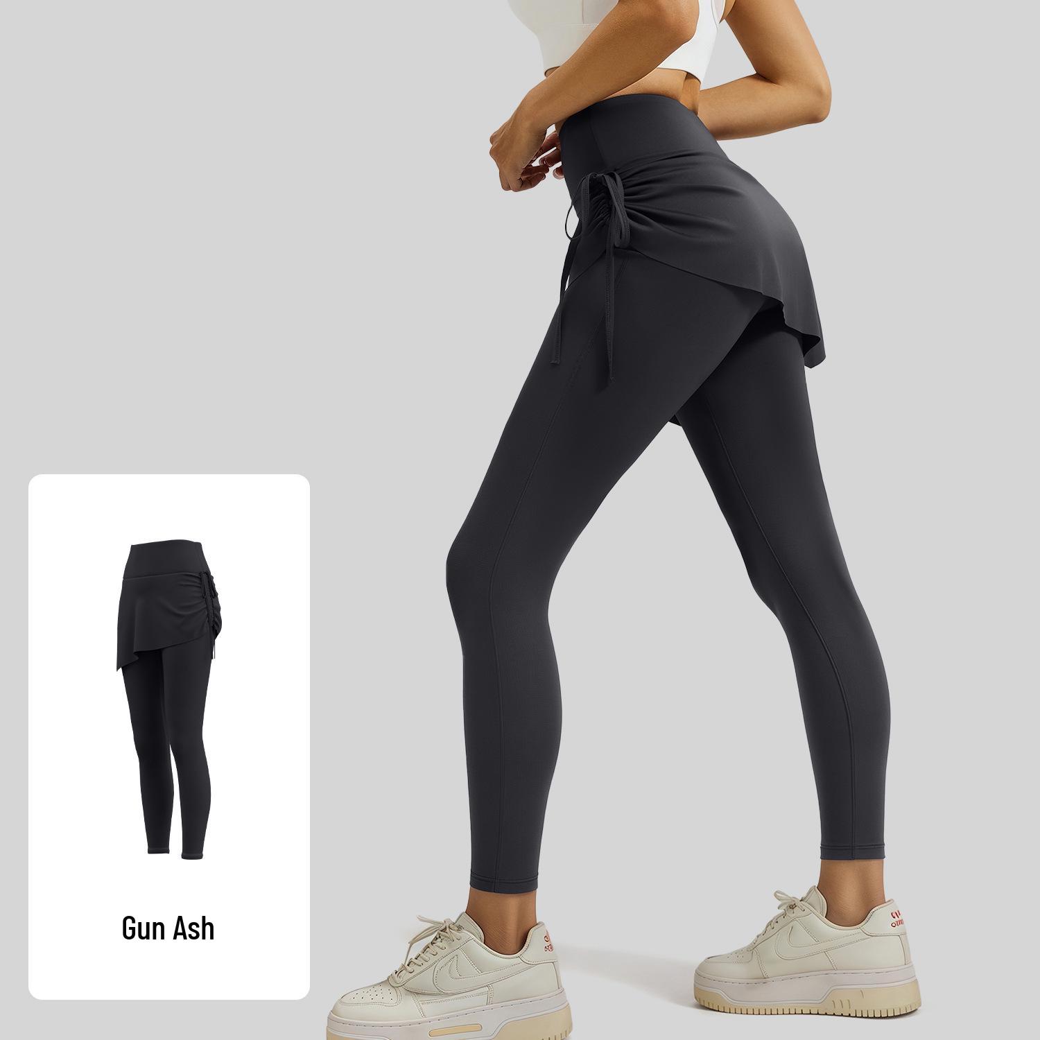 Autumn/Winter Women s Drawstring Pleated Yoga Skort: Slimming Two-Piece Look, Anti-Embarrassment Fitness Pants XL