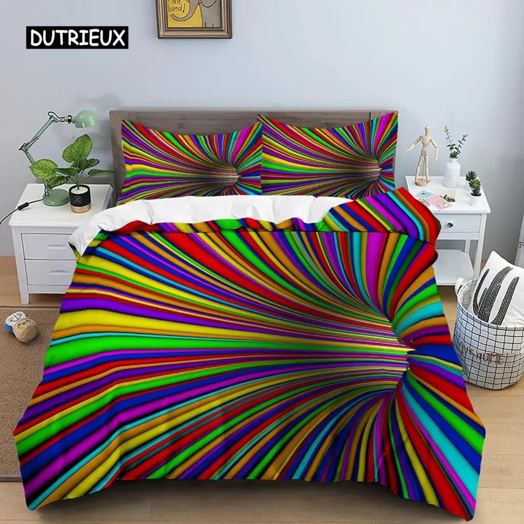 3D Duvet Cover Psychedelic Abstract Double Queen Bedding Set 23pcs Quilt Cover with Zipper King Size Polyester Comforter Cover