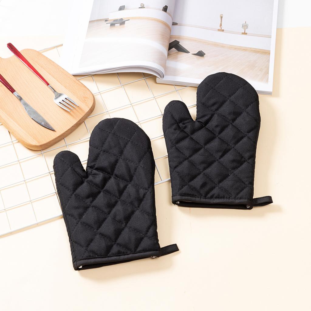 Household Solid Color Thickened Oven Gloves Kitchen Baking High Temperature Microwave Oven Insulation Gloves