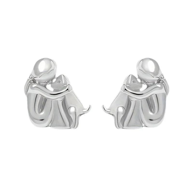 Personality Stainless Steel Little Girl Ang Dog Hug Pendant Necklace for Women Cute Charm Cartoon Christmas Friendship Jewelry