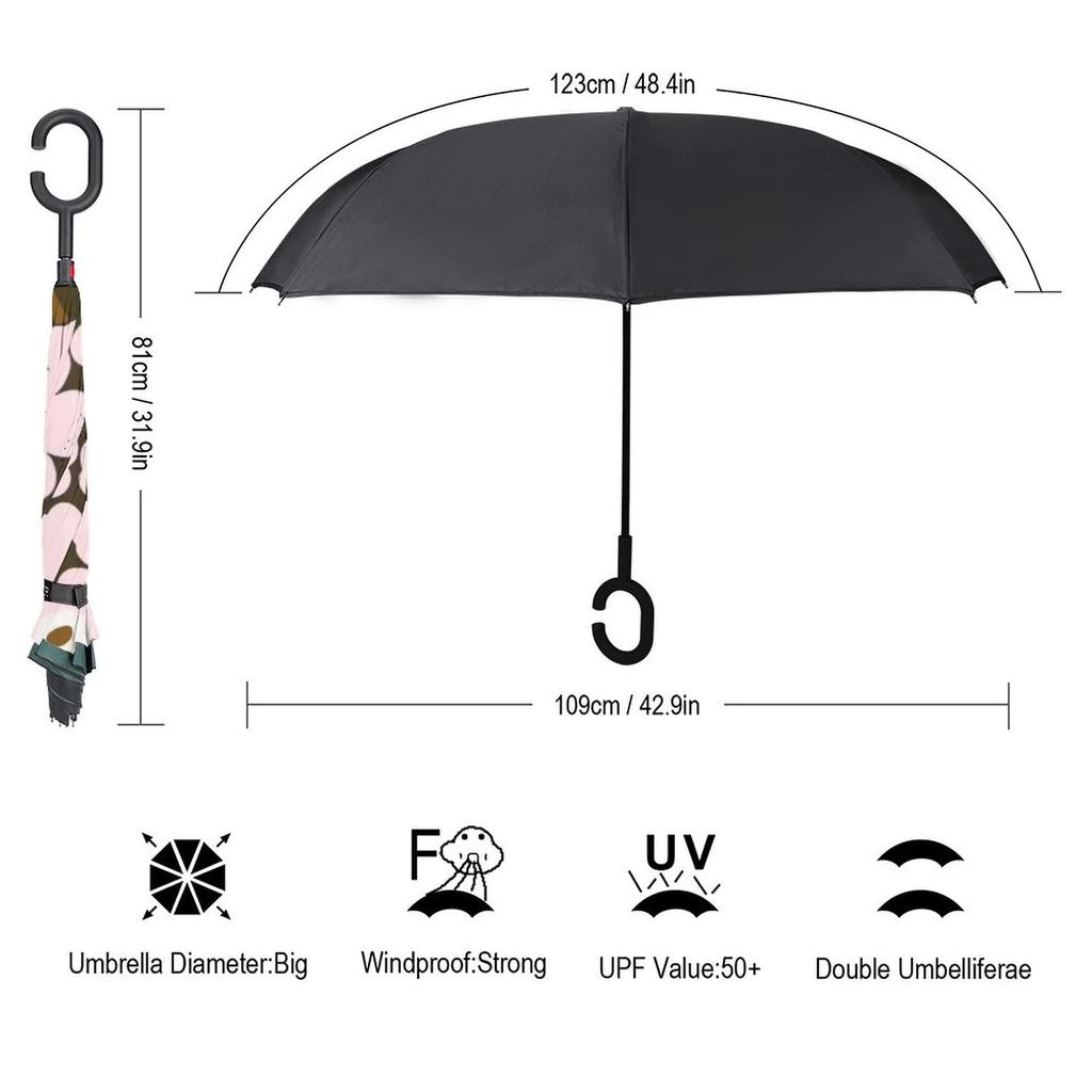 Inverted Umbrella with Floral Nordic Reverse Long Strong Wind UV Water Suitable for Rain or Car Business Light Heat Character Design Pattern, Design,