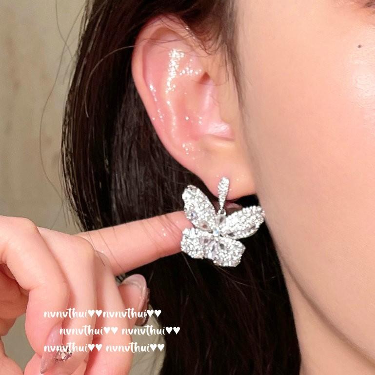 Monet Garden, Butterfly Gem Earrings, Princess On The Run, 18K Gold Plated, Bow, Water Drop Zircon Ring