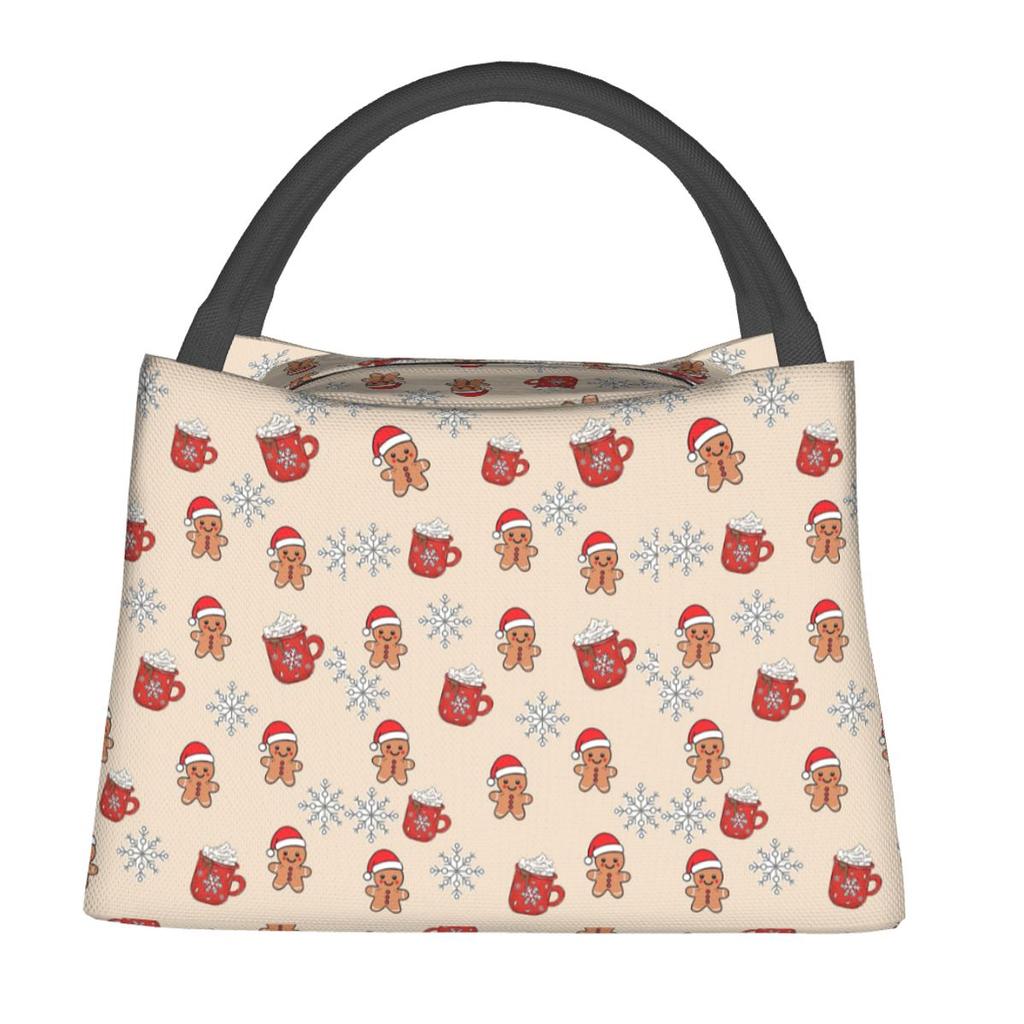 Merry Christmas Tree And Gingerbread Men Insulated Lunch Bag for Women Kids Portable Food Boxes Thermal Lunch Box Tote