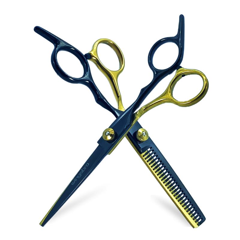 Ensemble de ciseaux de toilettage professionnels noirs 6,5" Ciseaux droits Ciseaux courbes à effiler