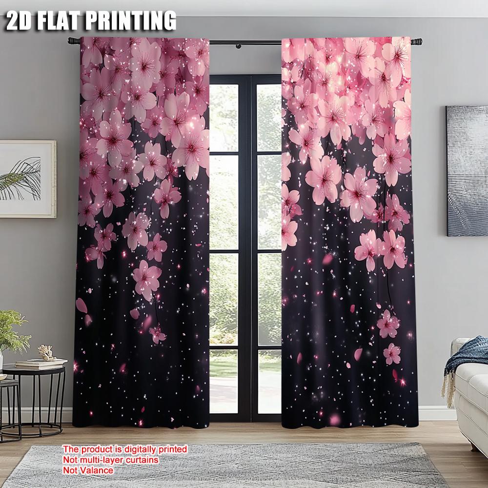 2pcs, Popular Curtain Panels 2D plane printing Cherry Blossom Pink Floral Polyester (without rod) Festive Ldeal for Living Room,
