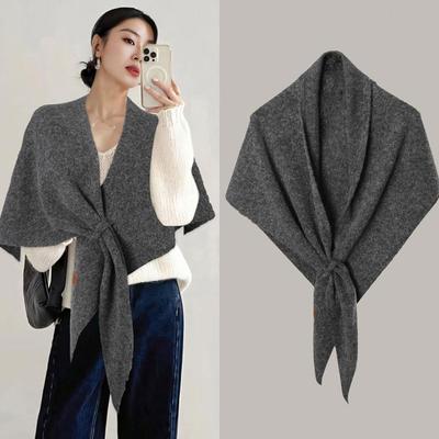 Women Cardigan Scarf Spring and Autumn Fashion Elegant Solid Color Triangle Scarf Retro Outdoor Leisure Shawl Cape Knitted Shawl