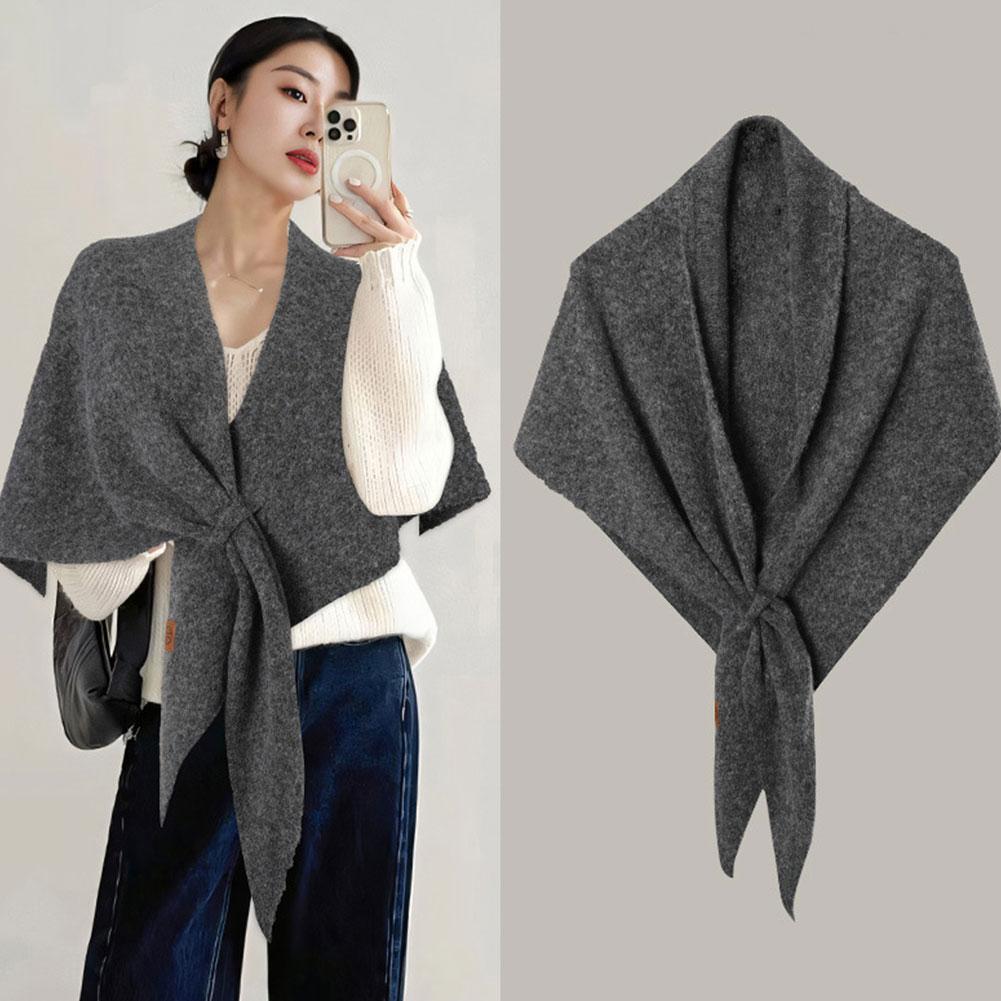 Women Cardigan Scarf Spring and Autumn Fashion Elegant Solid Color Triangle Scarf Retro Outdoor Leisure Shawl Cape Knitted Shawl