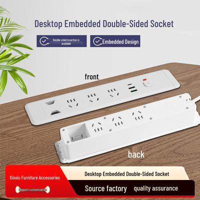 Embedded Double-Sided USB Power Strip with Wire Feed-Through for Office Desktops