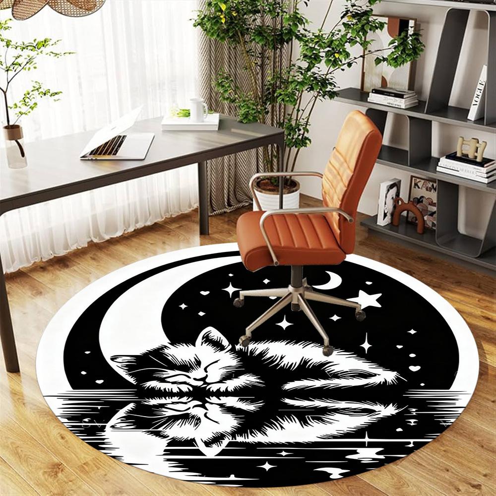 1pc cat moon Round Chair mat office Area Rug - Non-Slip, Floor Mat for Office, Bedroom, Ideal home decor gift p0105038