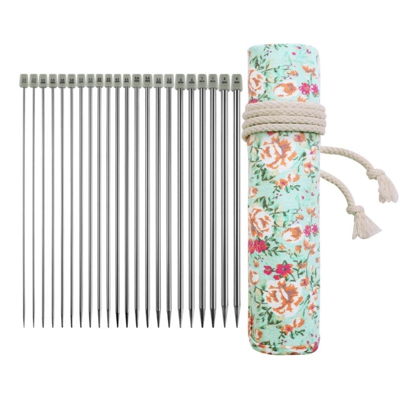 22Pcs Stainless Steel Knitting Needle Set Single Pointed Head Knitting Needle Straight Knitting Needle for Crocheting