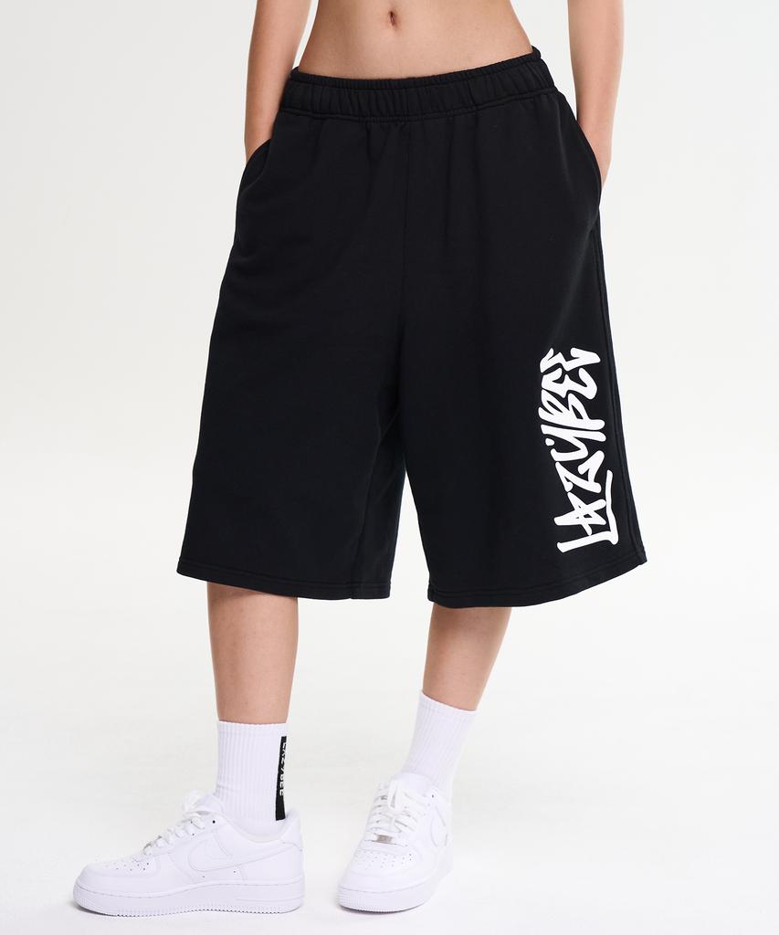 Leijibi Giant Fit Wide Bermuda Sweatpants Big Logo Gym Wear Workout Shorts W (2 Colors)