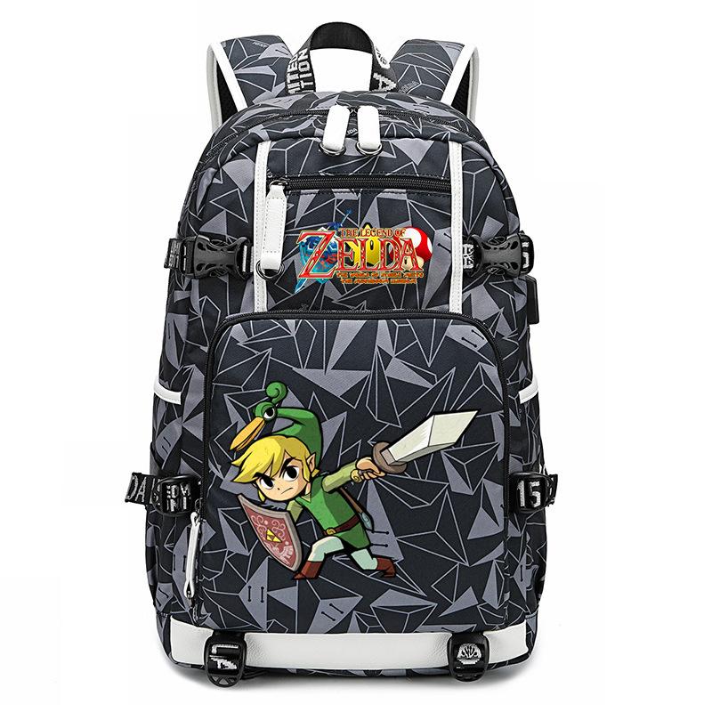 Zelda Zelda Plecak z Nadrukiem Akcesoria Outdoorowy Port USB Duża Pojemność Plecak Podróżny