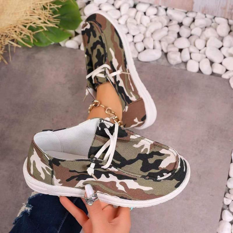 Plus Size Spring New Lace-up Camouflage Canvas Women's Flat Casual Shoes Women's Cloth Shoes