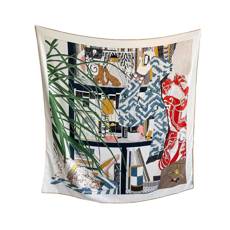 NINA SOLOR Silk Wool Color Block Scarf