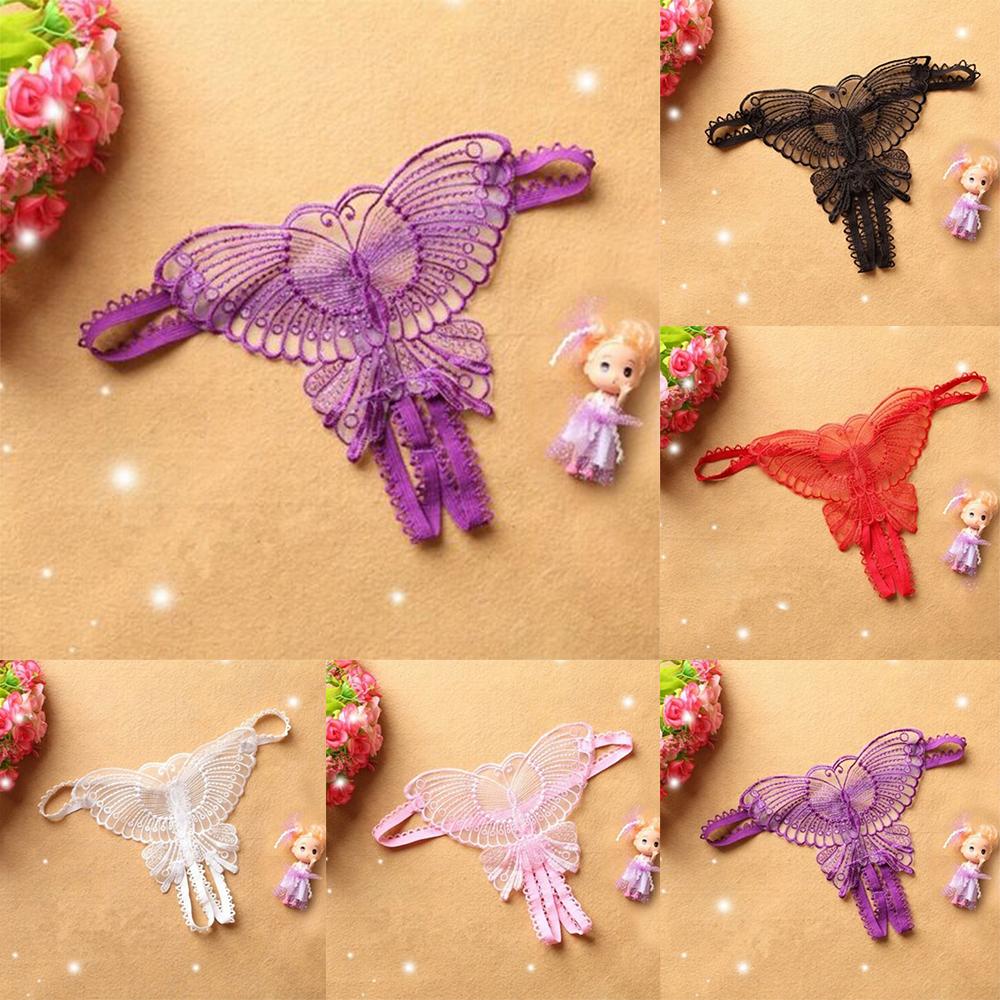 Womens Panties Butterfly G-string Lace Open Crotchles