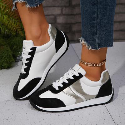 Fashion Contrast Color Platform Sneakers Women Round Toe Lace Up Sports Shoes Woman  Spring Comfortable Casual Walking Shoes