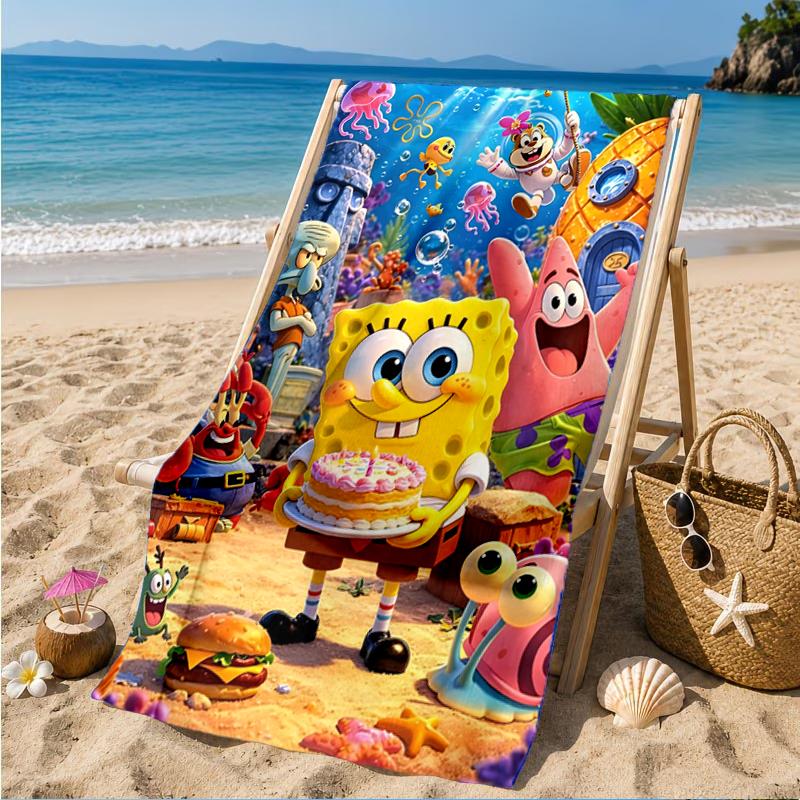 Sponge Underwater Adventure Beach Towel, Super Soft Microfiber, Perfect Gift for Her/Him, Birthday, for Pool, Beach, Travel, Decor Beach Party
