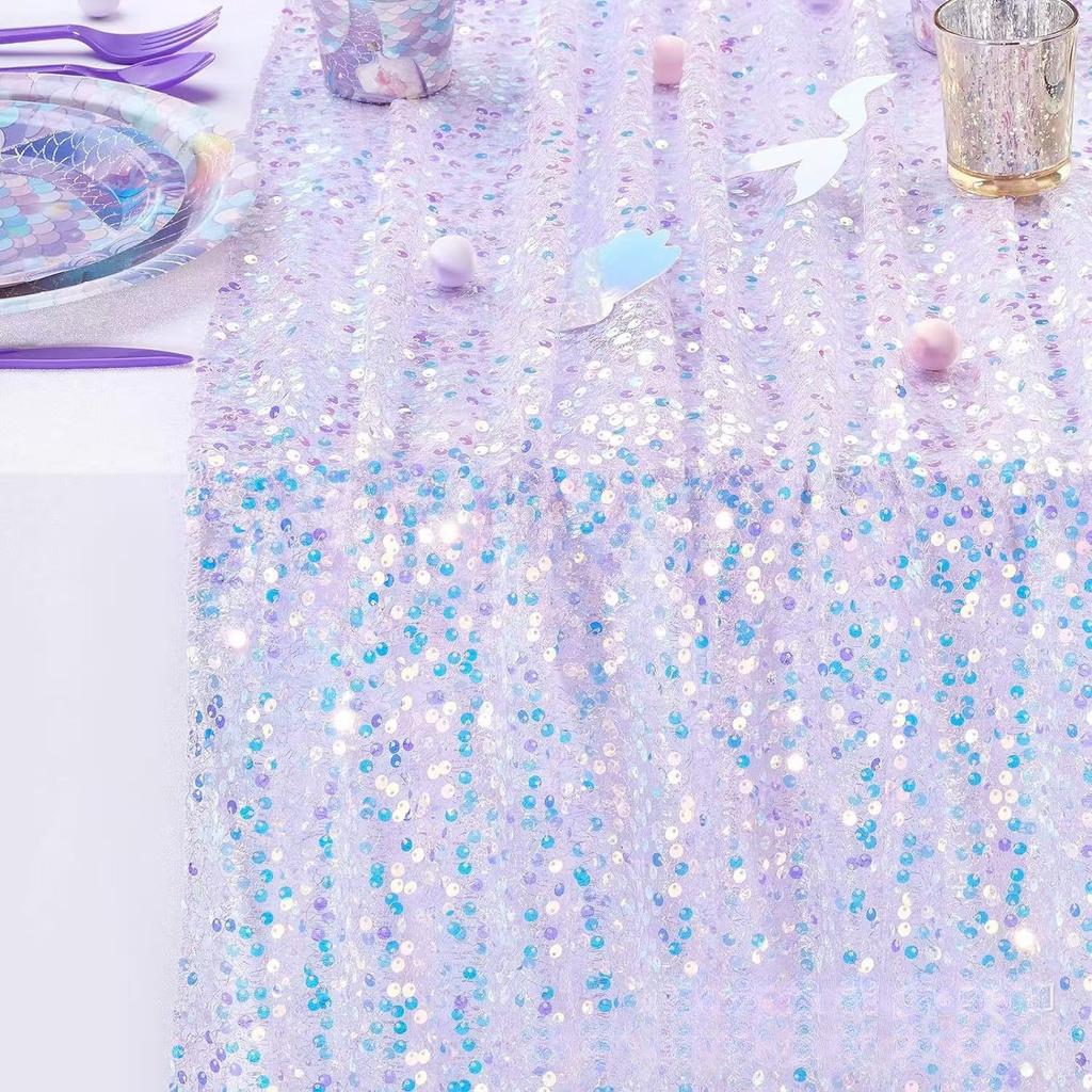 Mermaid Glitter Sequin Table Runner, Sparkly Tulle Tablecloth for Wedding Birthday Party Decoration