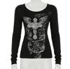 Gothic Print Slim Fit Crew Neck Short Sleeve Women's T-Shirt