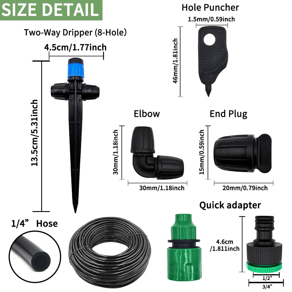 1/4" Adjustable Flow Sprayer Drip Irrigation Kit with Lock Barbed for Automatic Watering,Ideal for Garden,Farm,Bonsai,Flowers