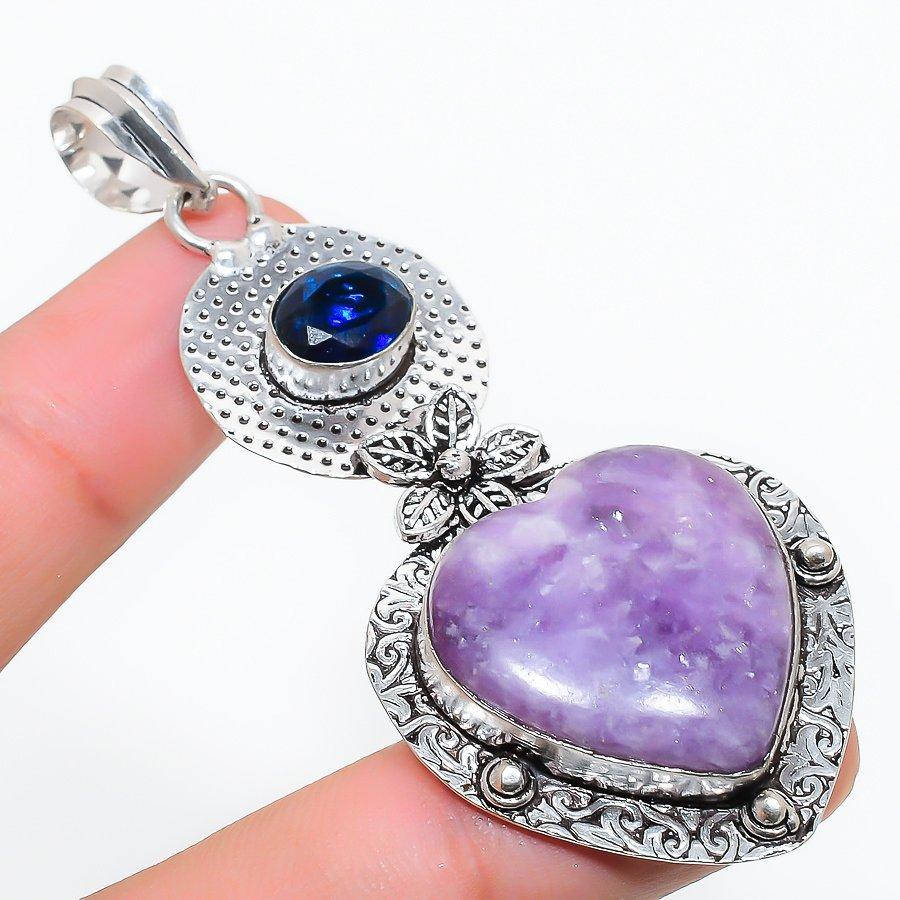 

Lepidolite Stone, Blue Topaz Gemstone Handmade Jewelry Pendant 2.96 SR-5120